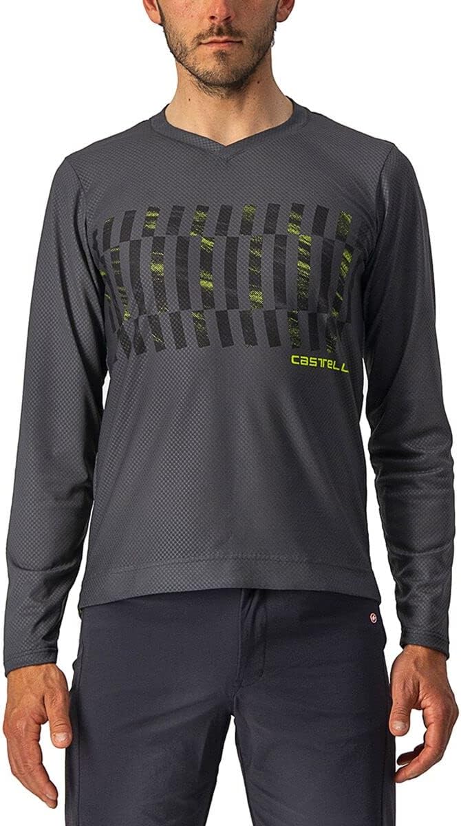 CASTELLI Herren Trail Tech Ls Tee Sweatshirt XXL Dunkelgrau/Schwarz-elektrischer Kalk, XXL Dunkelgra