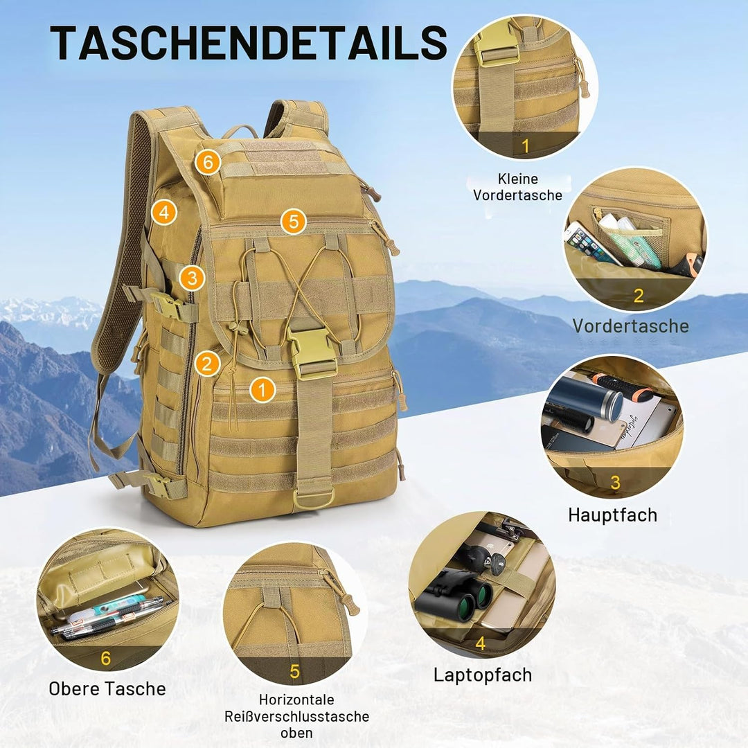 SHANNA Militärrucksack 35L/50L Armee Rucksack Molle, Hohe Kapazität Trekkingrucksack Wanderrucksäcke