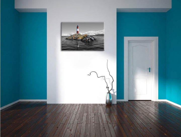 Pixxprint Leuchtturm mit Robben als Leinwandbild/Grösse: 100x70 cm/Wandbild/Kunstdruck/fertig bespan