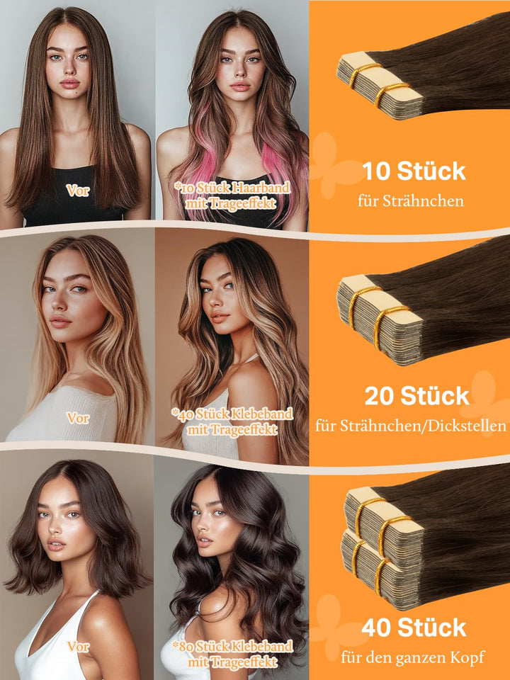 DOORES Remy Menschliches Haar Adhesive Glatt Haar Extension Balayage Schokoladenbraun bis Karamellbl