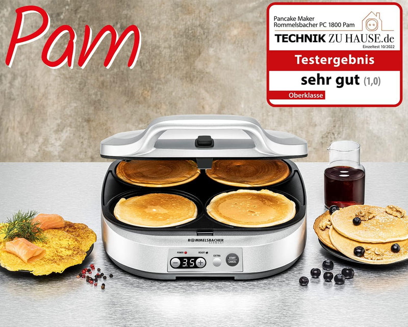 ROMMELSBACHER Pancake Maker PC 1800 - 4 Backmulden à 13,5 cm, Antihaftbeschichtung, 15 Minuten Zeits