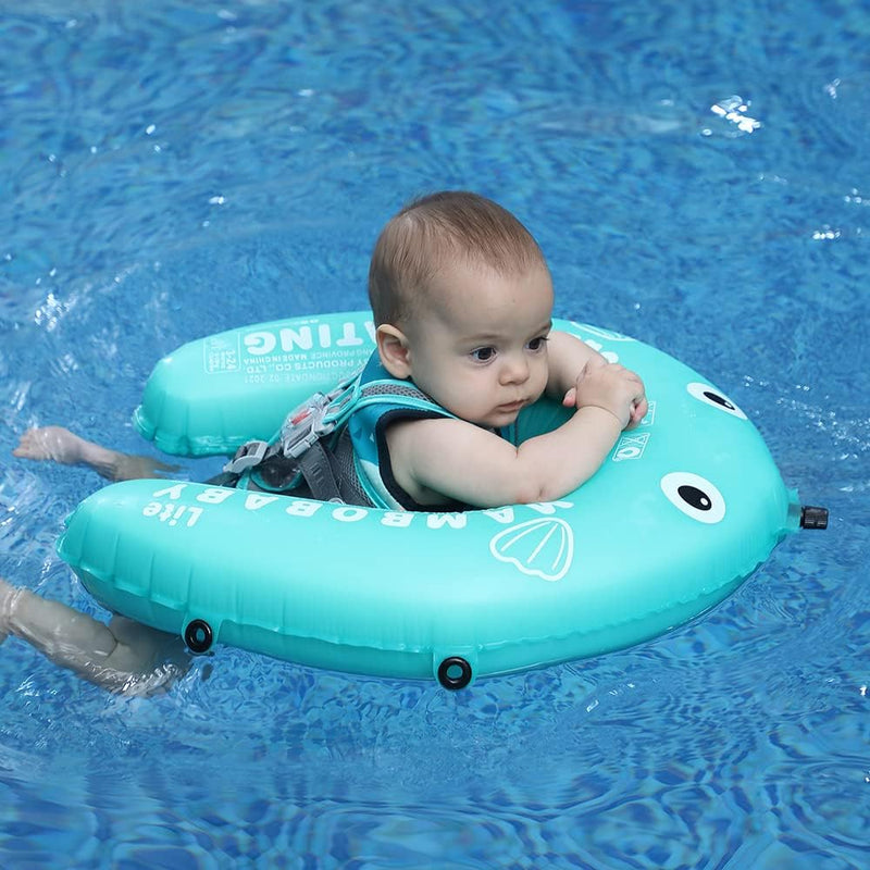 HECCEI Schwimmring Baby mit Sonnendach, Mambobaby Autom Aufblasbare Baby Schwimmhilfe, Kompaktes Fal