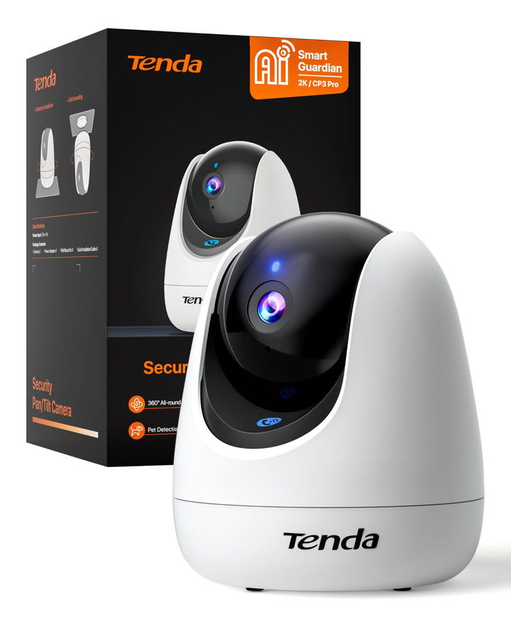Tenda CP3 Überwachungskamera Innen, 1080p WLAN IP Kamera mit 2-Wege-Audio, 360°/155° drehbar, 12m Na