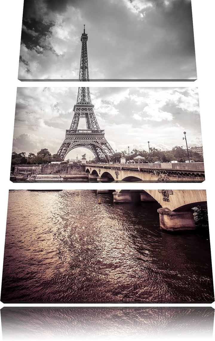 Pixxprint Eiffelturm in Paris als Leinwandbild/Grösse: 3 Teilig (120x80) cm/Wandbild/Kunstdruck/fert