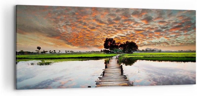 Wandbilder Dekoration Wohnzimmer Asien brücke see natur Panorama Bilder auf Leinwand 120x50cm Leinwa