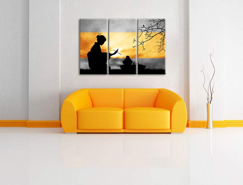 traditionelle Gesha bei Teezeremonie schwarz/weiss 3-Teiler Leinwandbild 120x80 Bild auf Leinwand, X