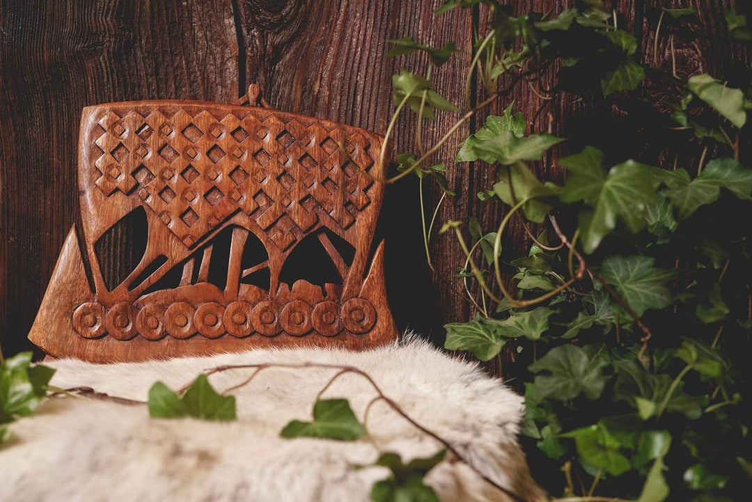 Windalf Handarbeit Wikingerboot NORTH 25 cm Vikings Wand Deko Wandrelief Holzdeko Nordmann Holz