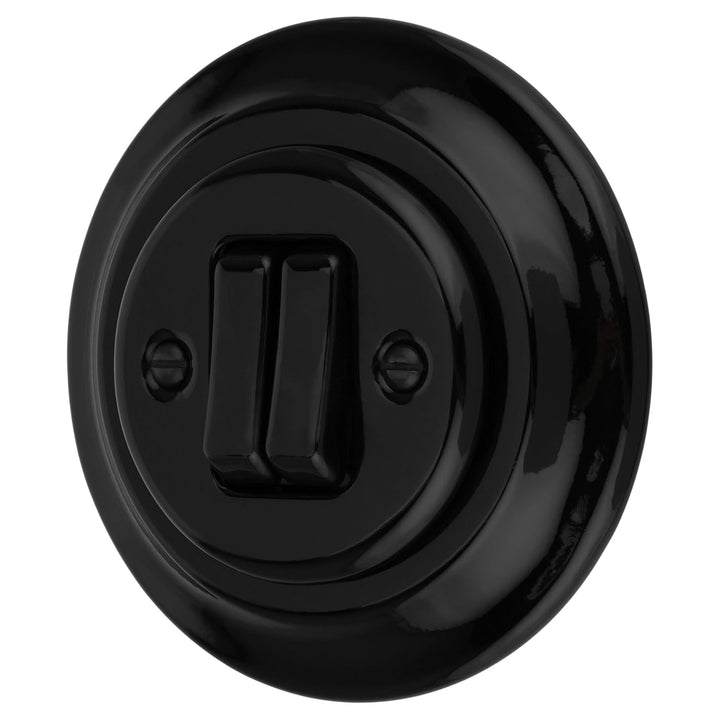 Unterputz Porzellan Retro Doppelschalter, All-in-One, Serie PR1 schwarz