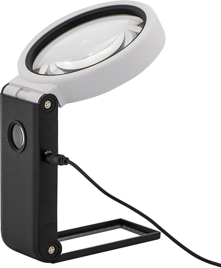 WEDO LED-UV-Handlupe mit ausklappbarem Standfuss inkl. Batterien & USB-Kabel, grosses 9 cm Sichtfeld