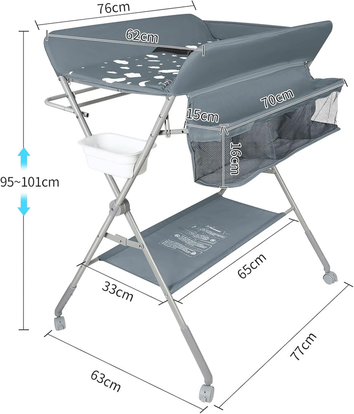 Kedia Baby Wickeltisch, Multifunktions-Wickelkommode, Babypflegetisch, Mobiler Wickeltisch mit Ablag