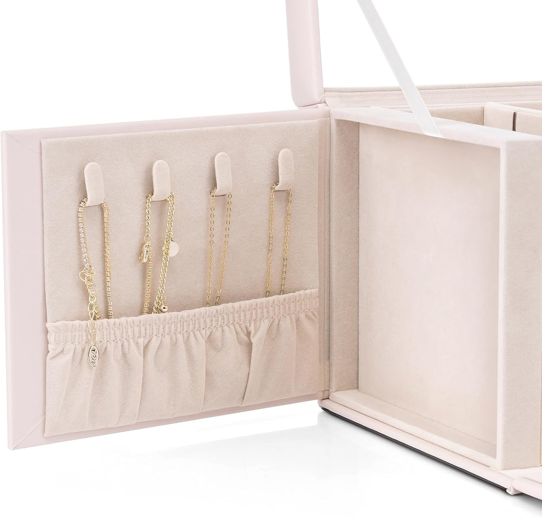 Vlando Schmuckkasten Schmuckbox mit 4 Ebenen, Schmuckschatulle PU Leder, Schmuckbox mit Spiegel und