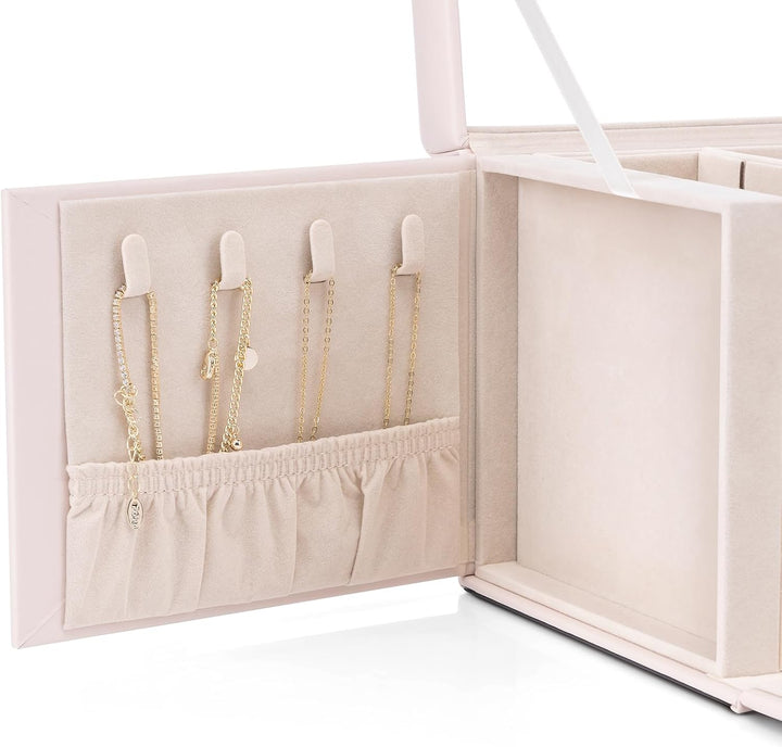 Vlando Schmuckkasten Schmuckbox mit 4 Ebenen, Schmuckschatulle PU Leder, Schmuckbox mit Spiegel und