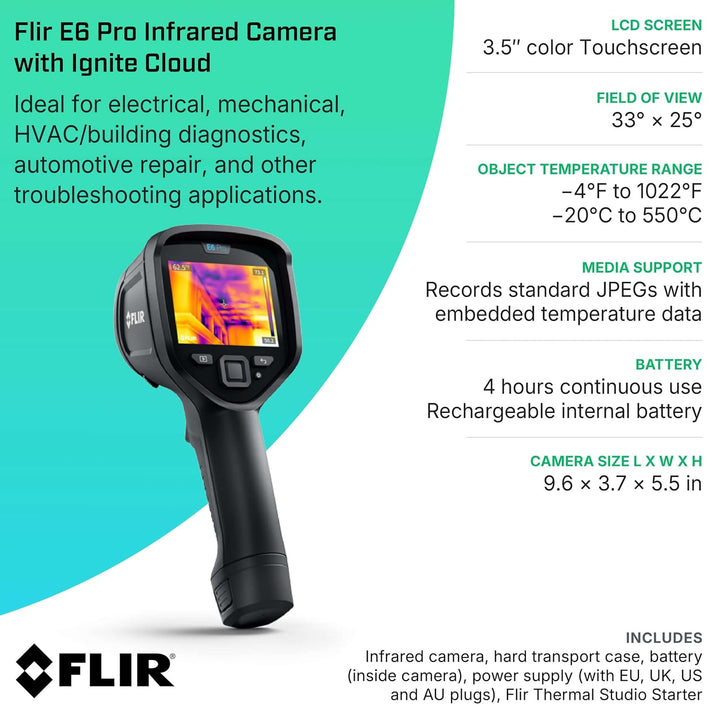 FLIR E6 Pro: Infrared Camera with 240x180 IR Resolution and Ignite Cloud