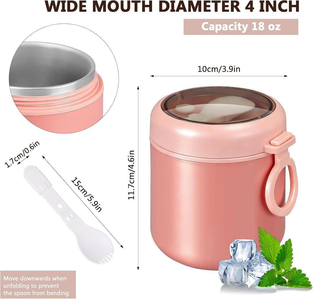 6er Set Thermobehälter für Essen 530ml, Edelstahl Warmhaltebehälter mit Löffel, Auslaufgeschützte Sp