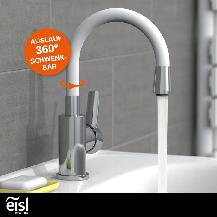 EISL Waschtischarmatur FLEXO, flexibler Auslauf weiss, Wasserhahn Bad, flexibel einstellbare Badarma