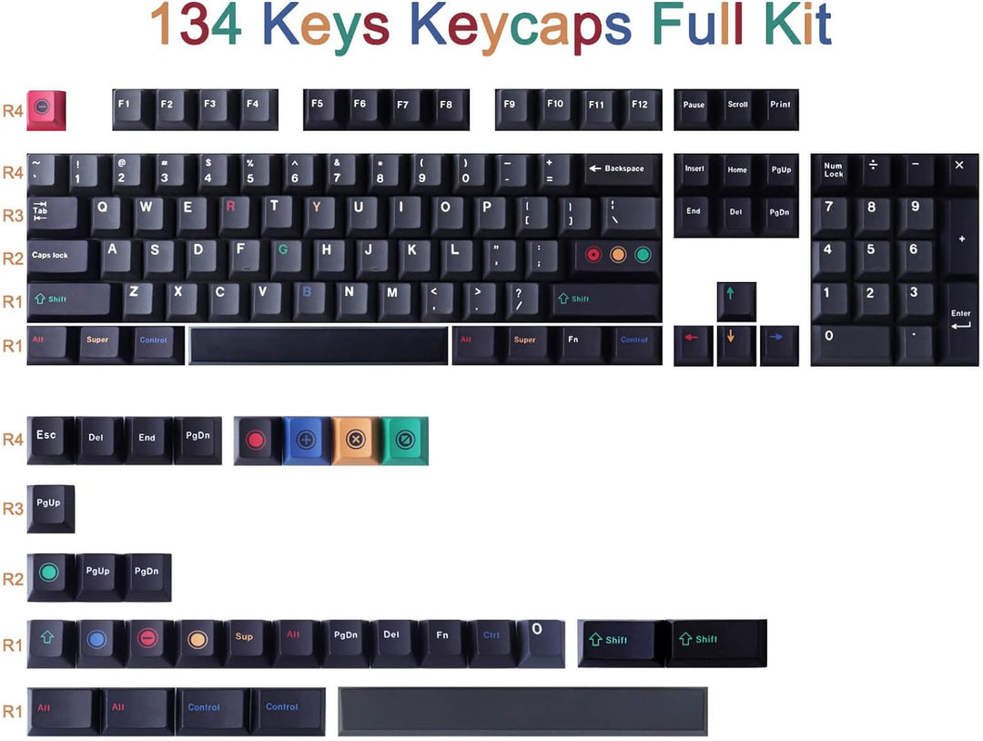 Keycaps PBT Keycaps 134 Tasten Cherry Profil Custom Keycaps mit 7u-Leertaste für ANSI(US) Layout Gat