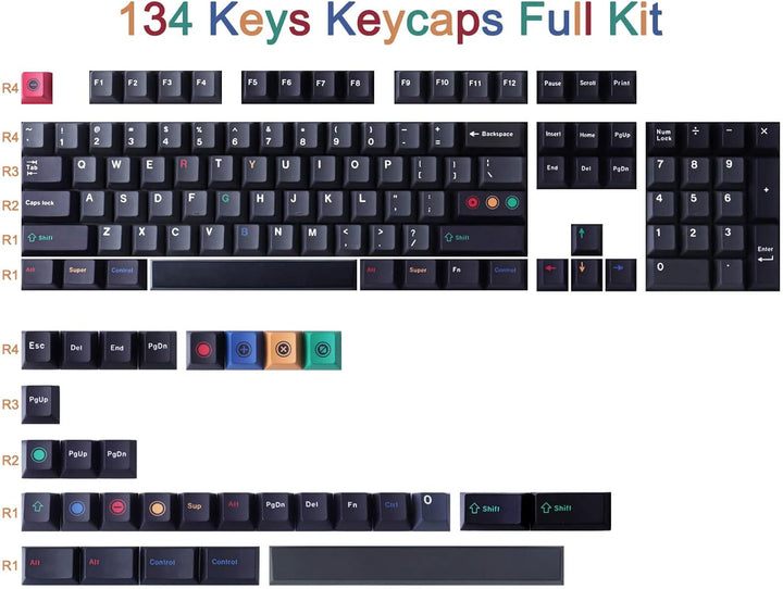 Keycaps PBT Keycaps 134 Tasten Cherry Profil Custom Keycaps mit 7u-Leertaste für ANSI(US) Layout Gat