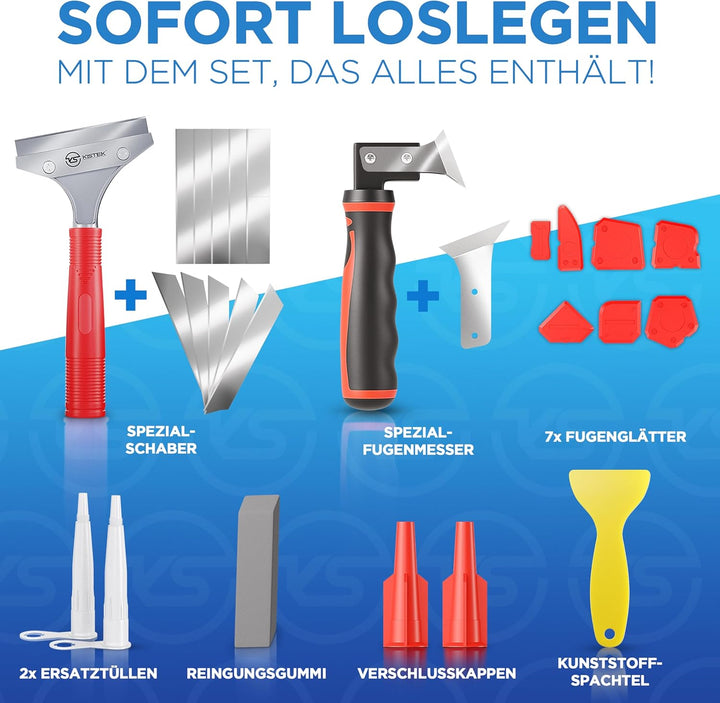 KISTEK® Silikonentferner Set (18-teilig) zur Silikon Entfernung und Erneuerung von Acryl- & Silikonf