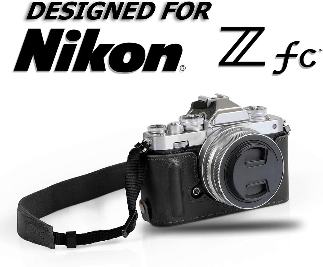 MegaGear MG2016 Ever Ready Genuine Leather Camera Half Case Compatible with Nikon Z fc (Schwarz), Sc