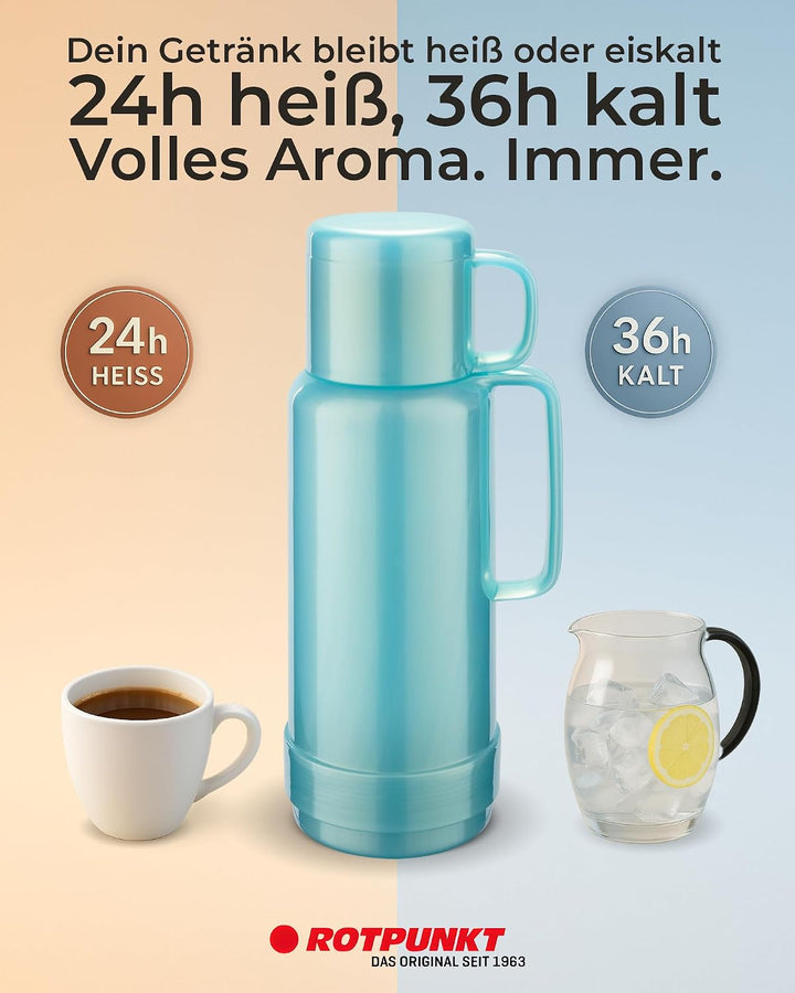 ROTPUNKT Isolierflasche 500ml mit integriertem Becher - Hochwertige Isolierkanne Made in Germany I B