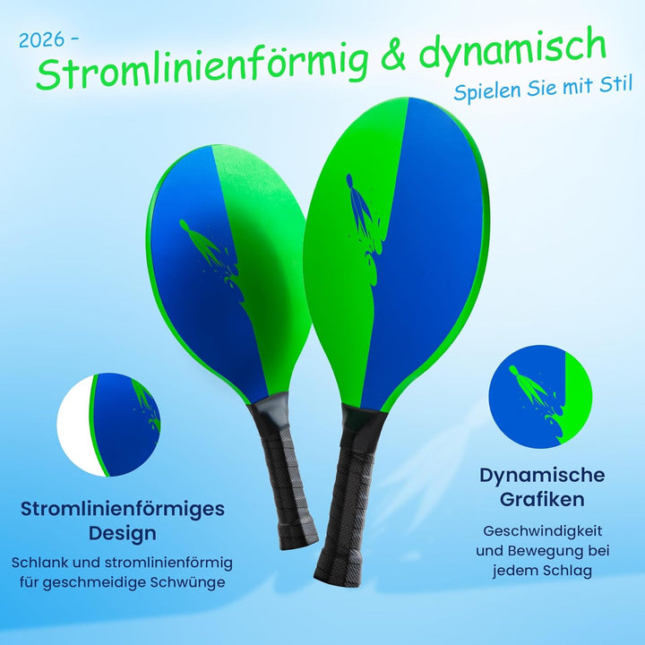 U&C Planet Beachball Set Paddle Ball Spiel Strandschlägerset aus Holz Schläger Spiel für Kinder&Fami