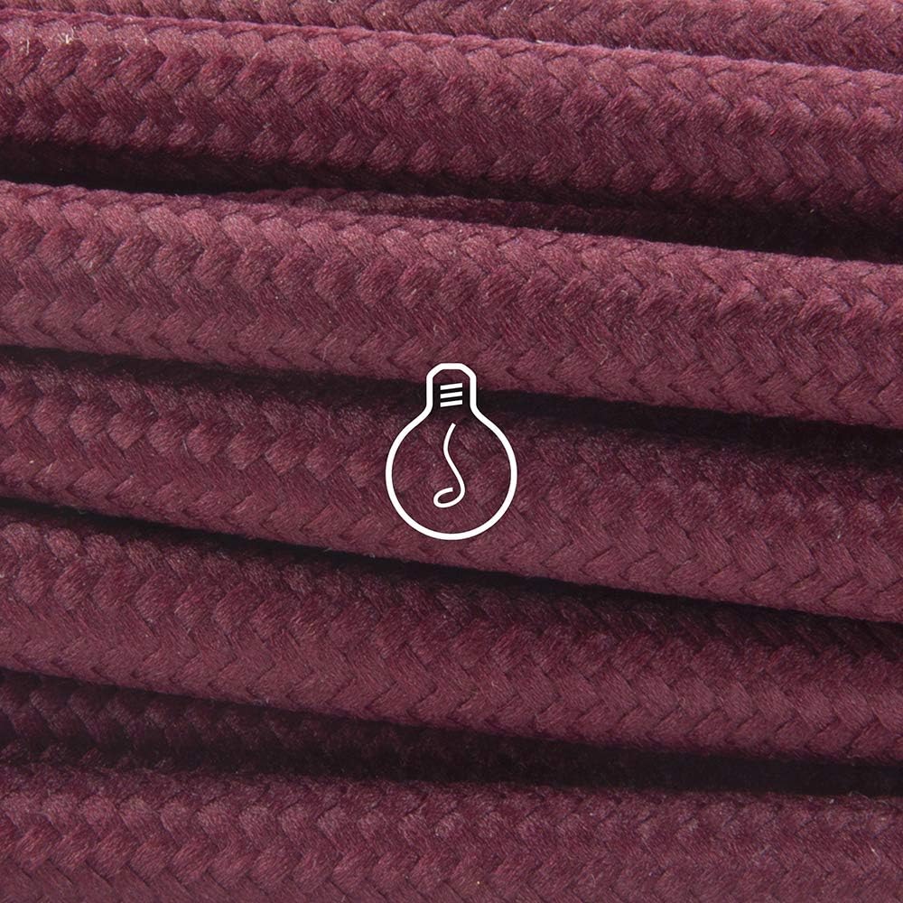 Amarcords - Textilkabel für Lampen BORDEAUX, rund, Seide, 10 Meter, mit Erdung 3x0,75 - Stoffkabel m