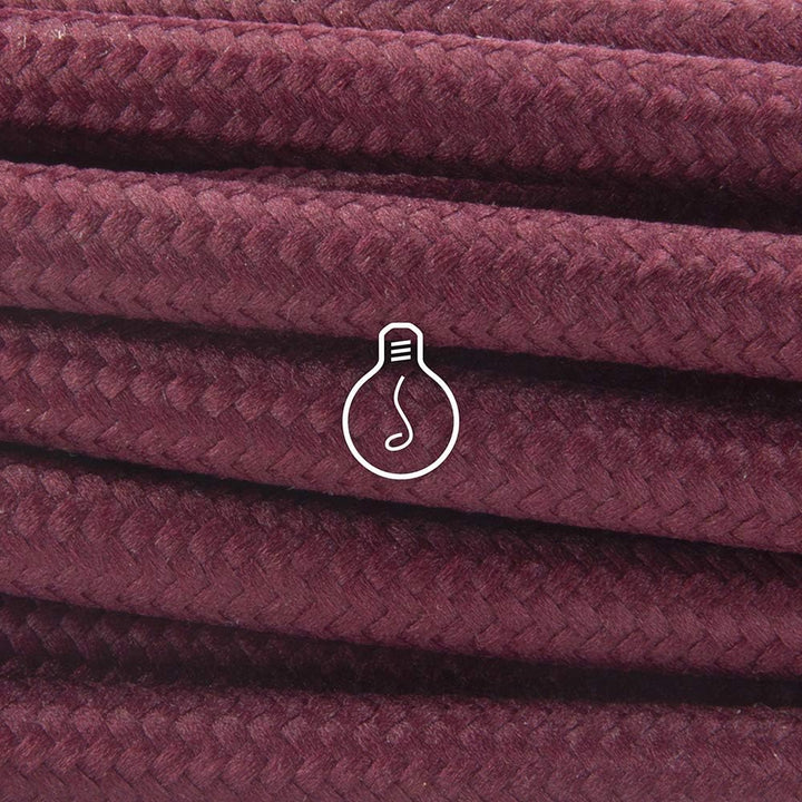 Amarcords - Textilkabel für Lampen BORDEAUX, rund, Seide, 10 Meter, mit Erdung 3x0,75 - Stoffkabel m