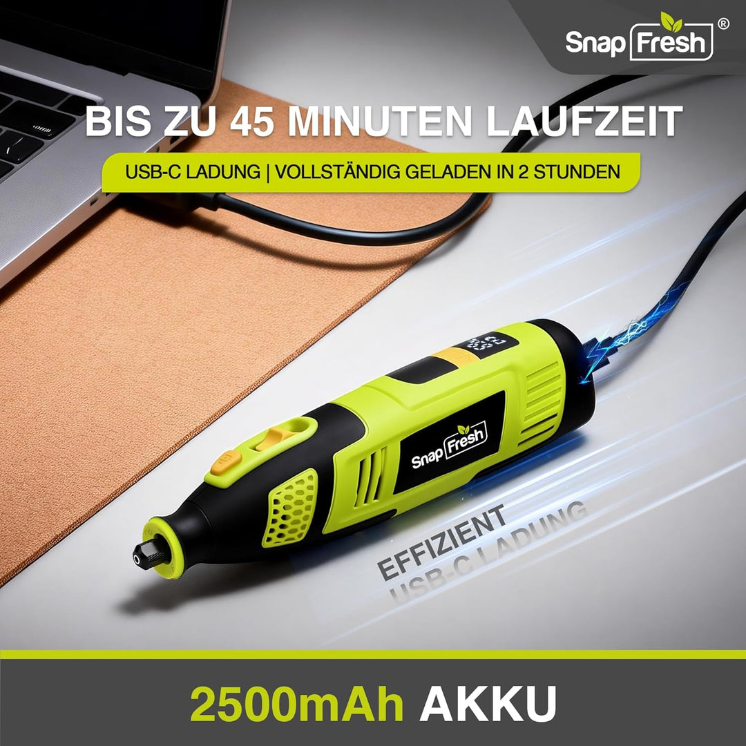 SnapFresh Akku-Rotationswerkzeug 12V Set mit 111 Zubehörteilen, variable Drehzahl 5.000–32.000 U/min