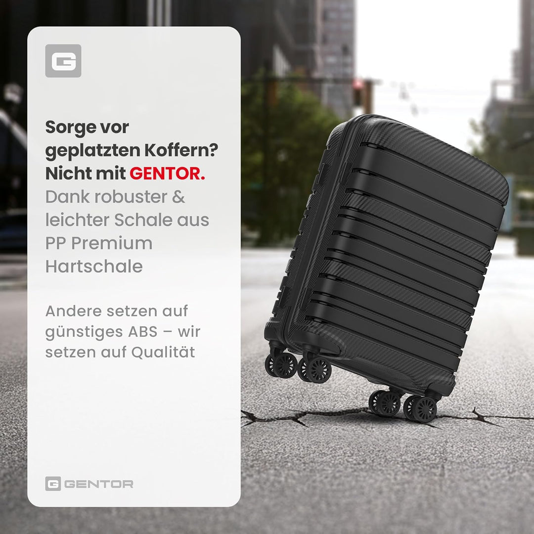 GENTOR Koffer Reisekoffer mit Rollen Carbonoptik Hartschalenkoffer Trolley Handgepäck mit TSA-Schlos