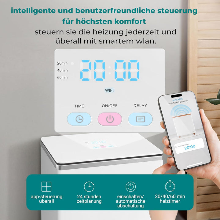 SereneLife Handtuchwärmer Eimer 20L Elektrisch Stehend Silber – Smart Handtuchtrockner mit WiFi App