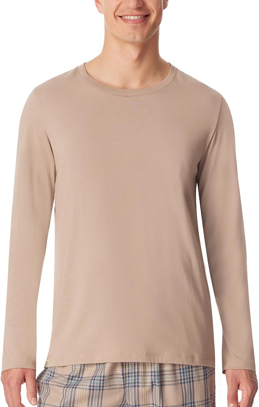 Schiesser Herren Schlafshirt Langarm Rundhals-Mix + Relax Pyjamaoberteil S Braungrau_181189, S Braun