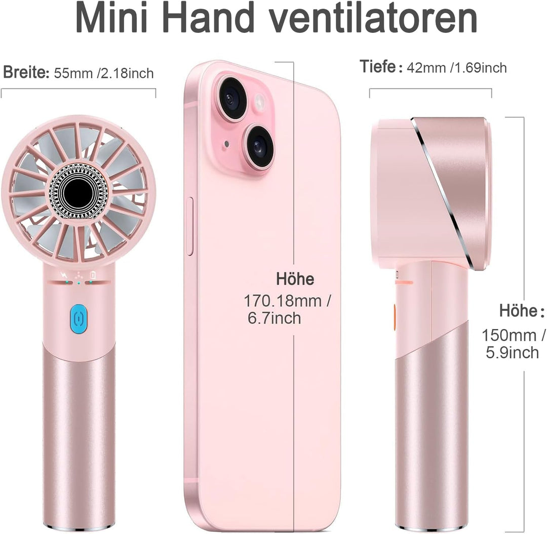 Handventilator Akku Aufladbar, Mini Stark Ventilator mit 7000 rpm Hohe Geschwindigkeit, Kleiner Meta
