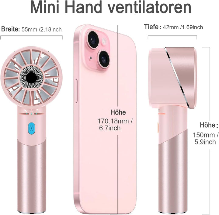 Handventilator Akku Aufladbar, Mini Stark Ventilator mit 7000 rpm Hohe Geschwindigkeit, Kleiner Meta
