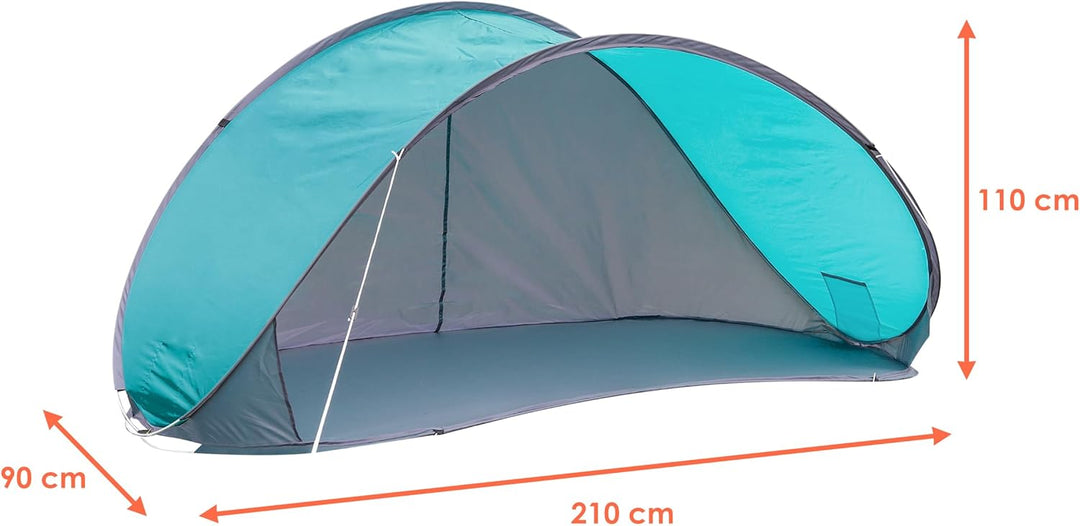 Pop Up Strandmuschel türkis mit Tragetasche - 210 x 110 cm - Strand Zelt selbstaufstellend mit UV 50