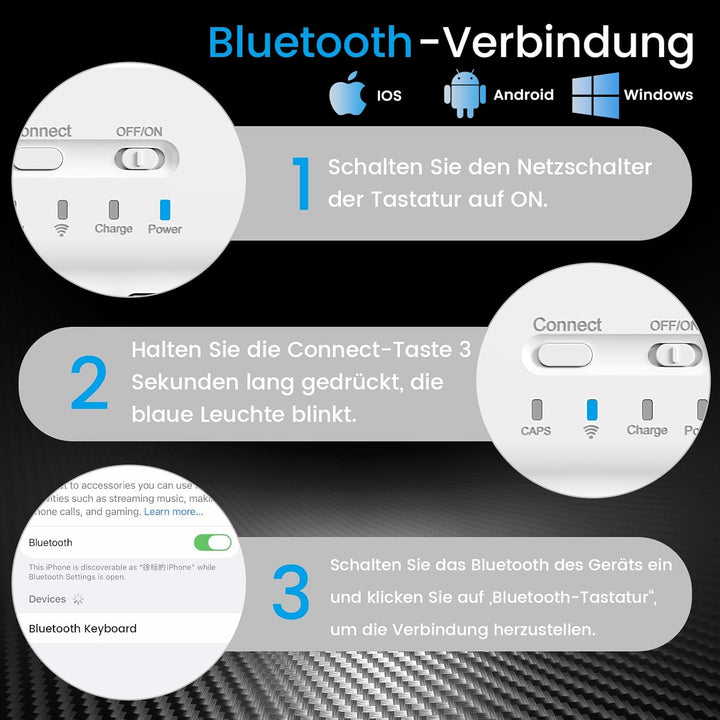 Ultradünn Bluetooth-Tastatur, Wiederaufladbare Kabellose Tastatur, Kompatibel mit iOS, Android, Wind