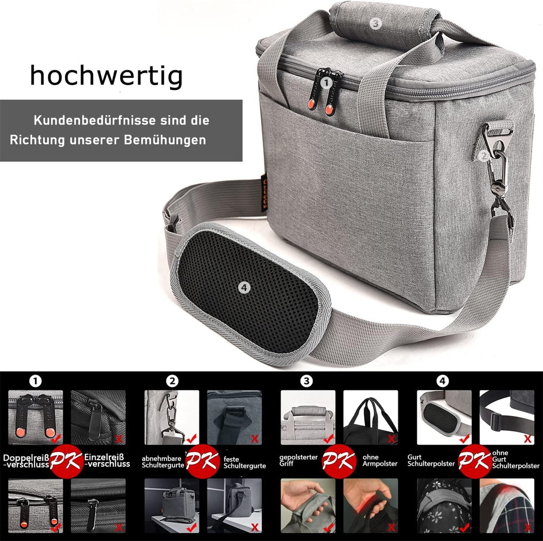 FOSOTO DSLR-Kameratasche für Spiegelreflexkameras und Zubehör Grau, SLR Kameratasche Klein mit Regen