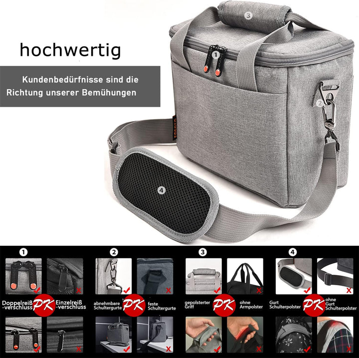 FOSOTO DSLR-Kameratasche für Spiegelreflexkameras und Zubehör Grau, SLR Kameratasche Klein mit Regen