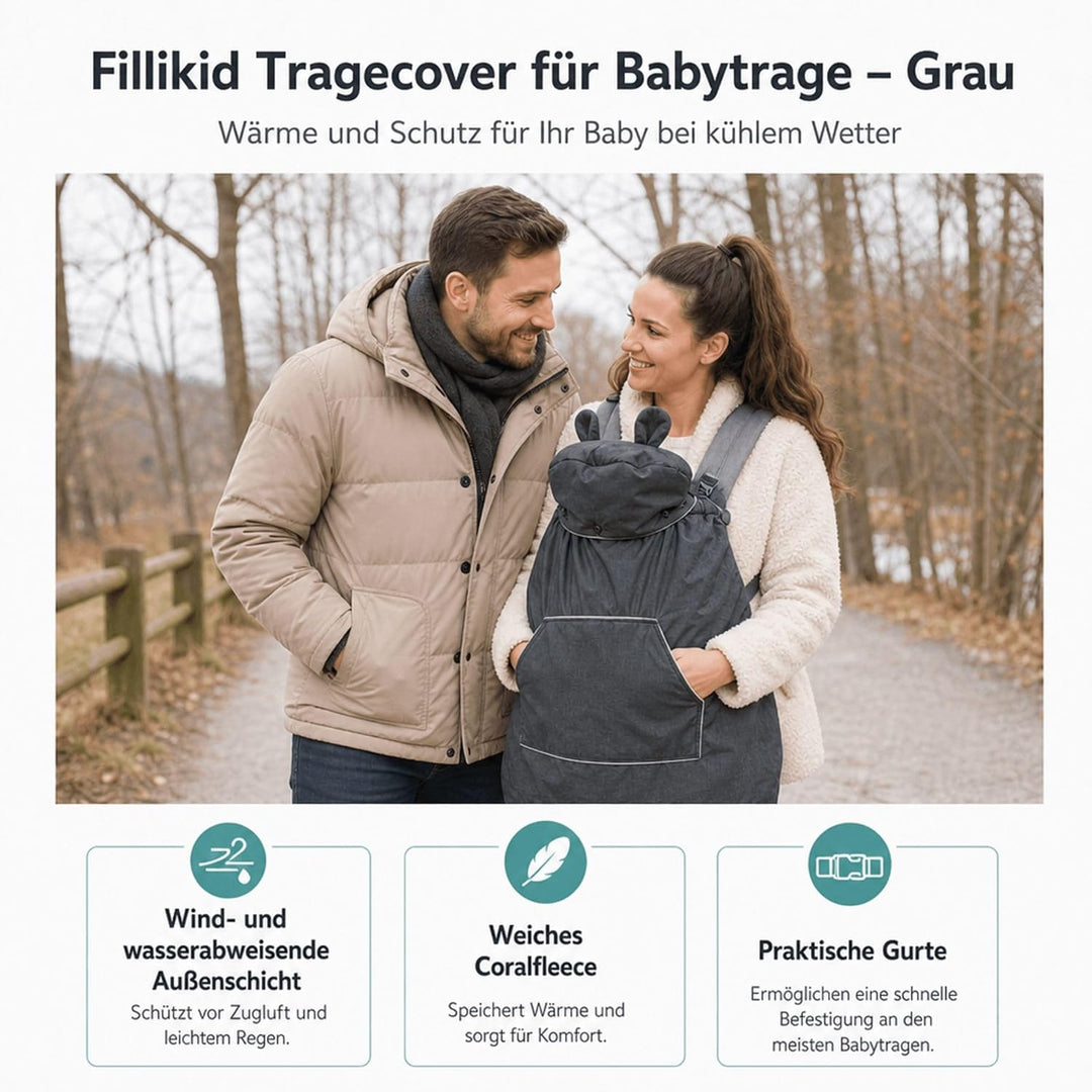 Fillikid Tragecover für Kindertrage aus Coralfleece | Universal Wetterschutz für Babytrage | wind- &