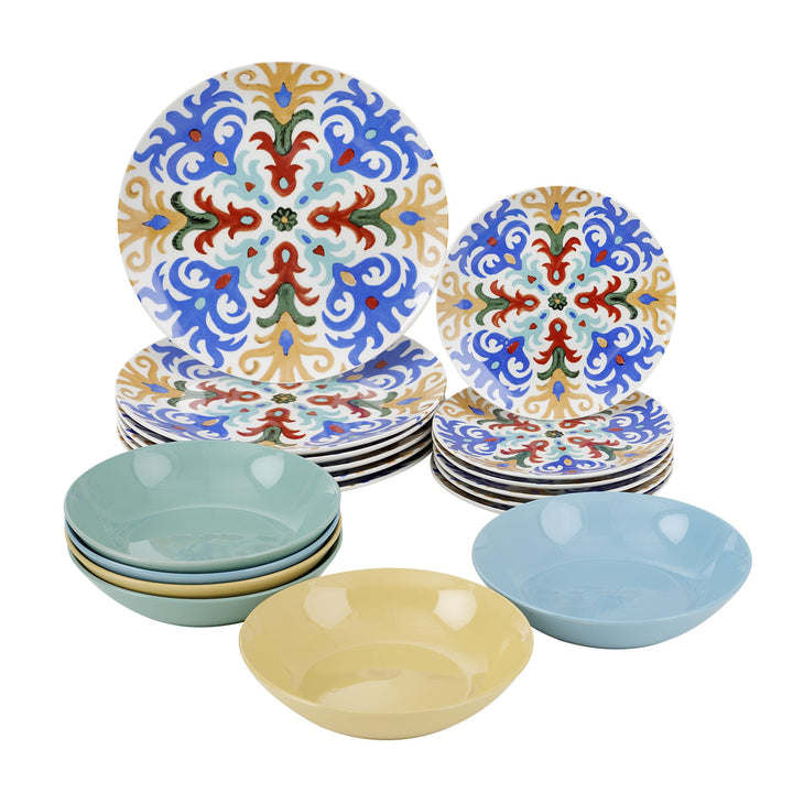 Baroni Home Teller-Set, 18 Teile aus Porzellan und Steingut, Tellerservice für 6 Personen, Bunte Tis