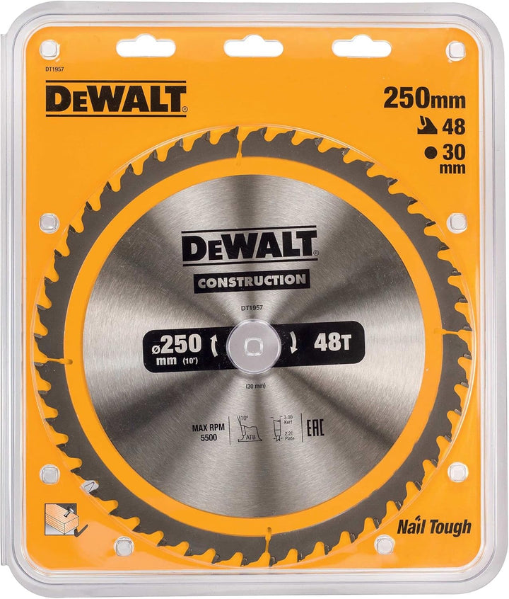 DEWALT Construction Kreissägeblatt DT1957 (für Stationärsägen, Sägeblatt-ø 250/30 mm, Schnittbreite: