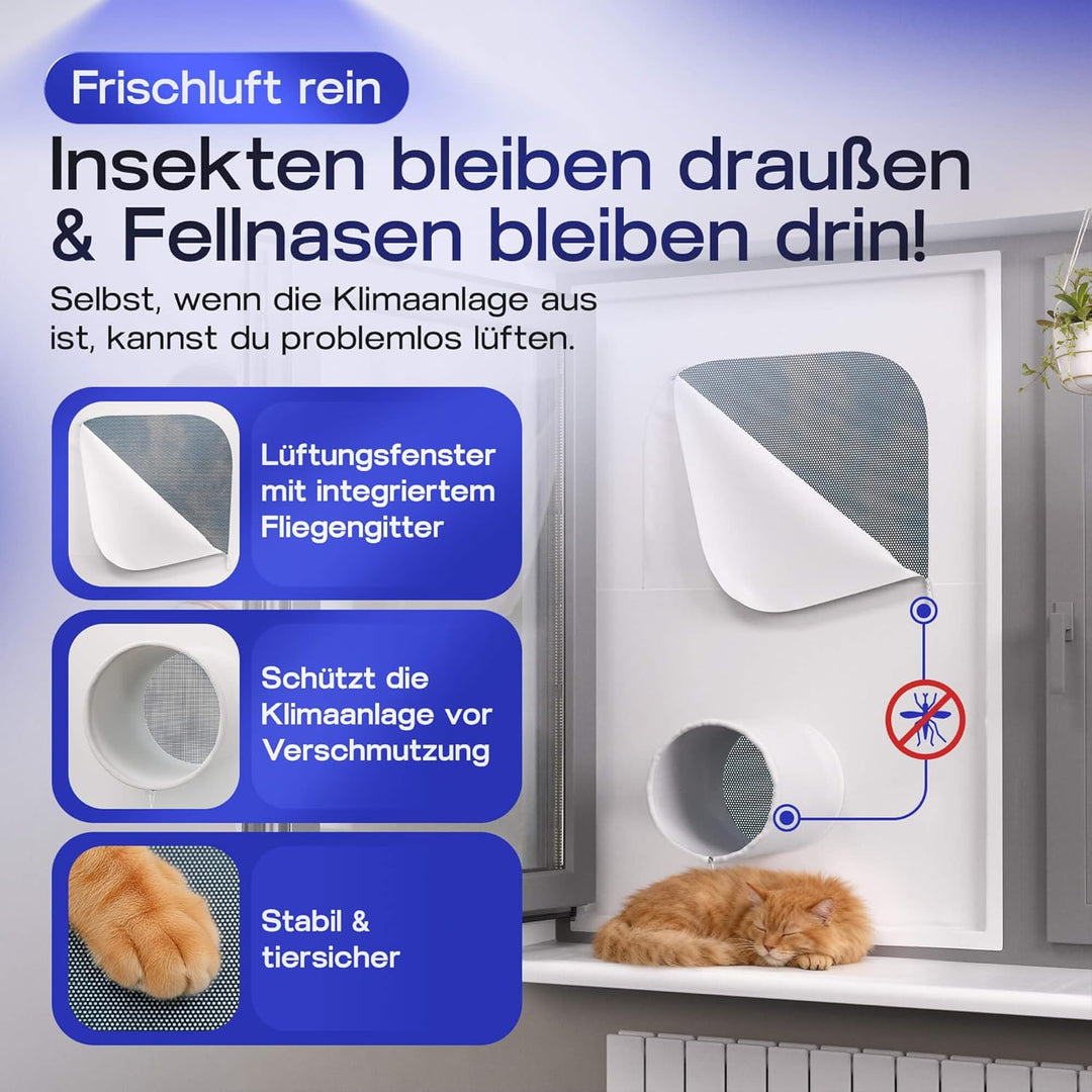 Fensterabdichtung mobile Klimaanlage - Abluftschlauch Fenster (S3) | HeatProtect Material, Insekteng