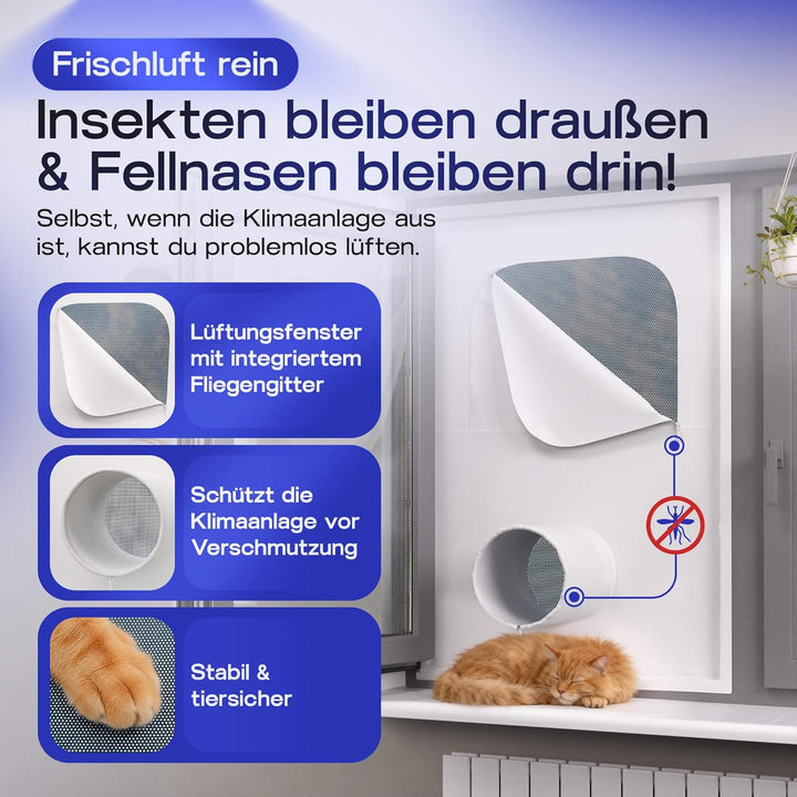 Fensterabdichtung mobile Klimaanlage - Abluftschlauch Fenster (S3) | HeatProtect Material, Insekteng