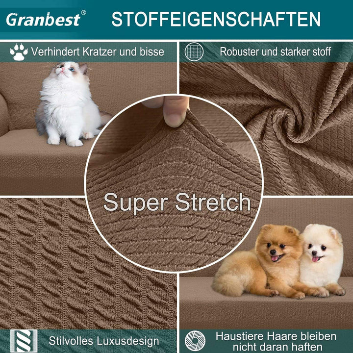 Granbest Dicke Sofabezug 4 Siter Stretch und Stilvolle Couchbezug Möbelbezüge Anti Rutsch Kratzfest
