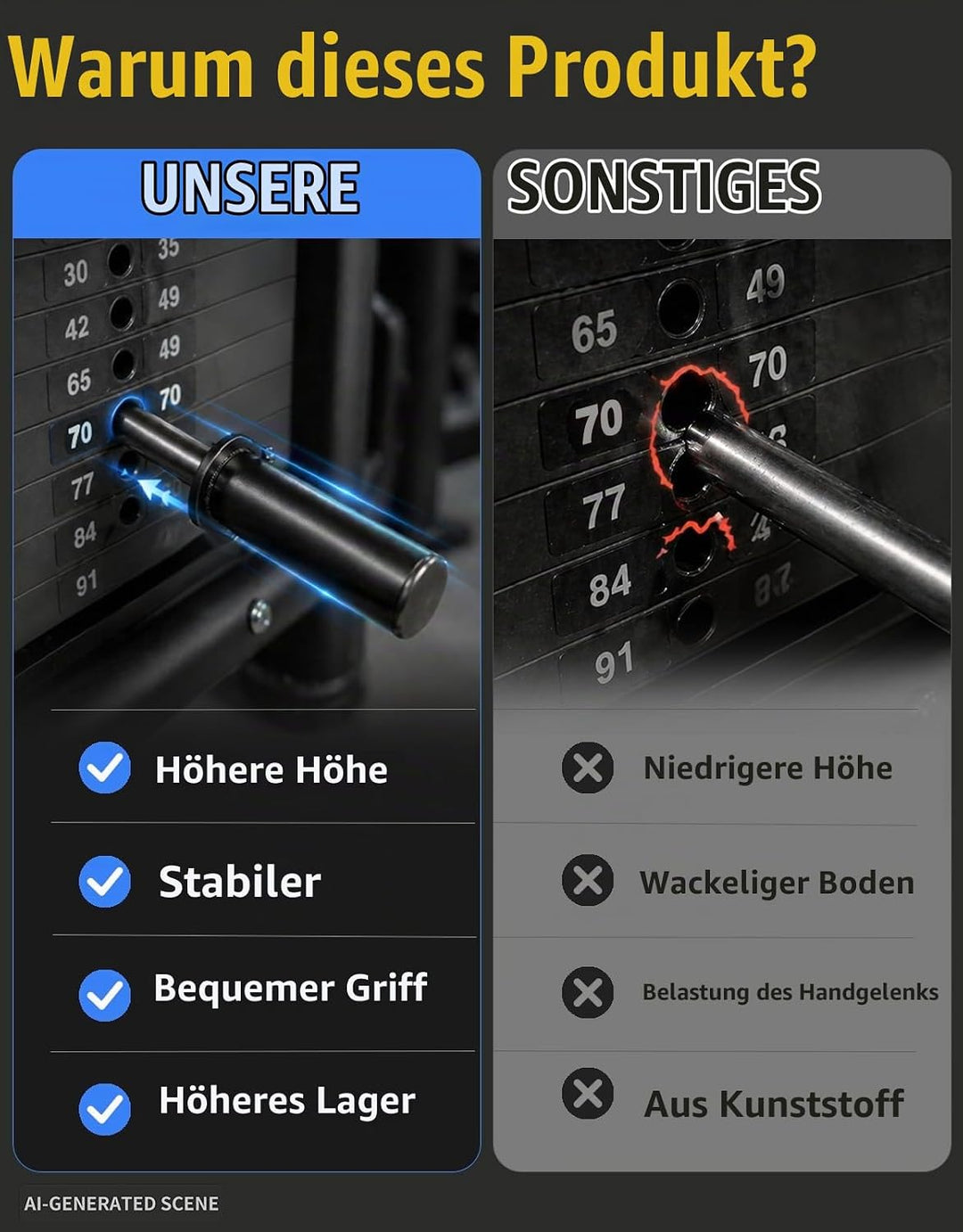 8/10 mm Gewichtsstapel Pin, Gym Pin mit Federclip Klemme, Gewichtsstapel Extender Pin für Kraftstati