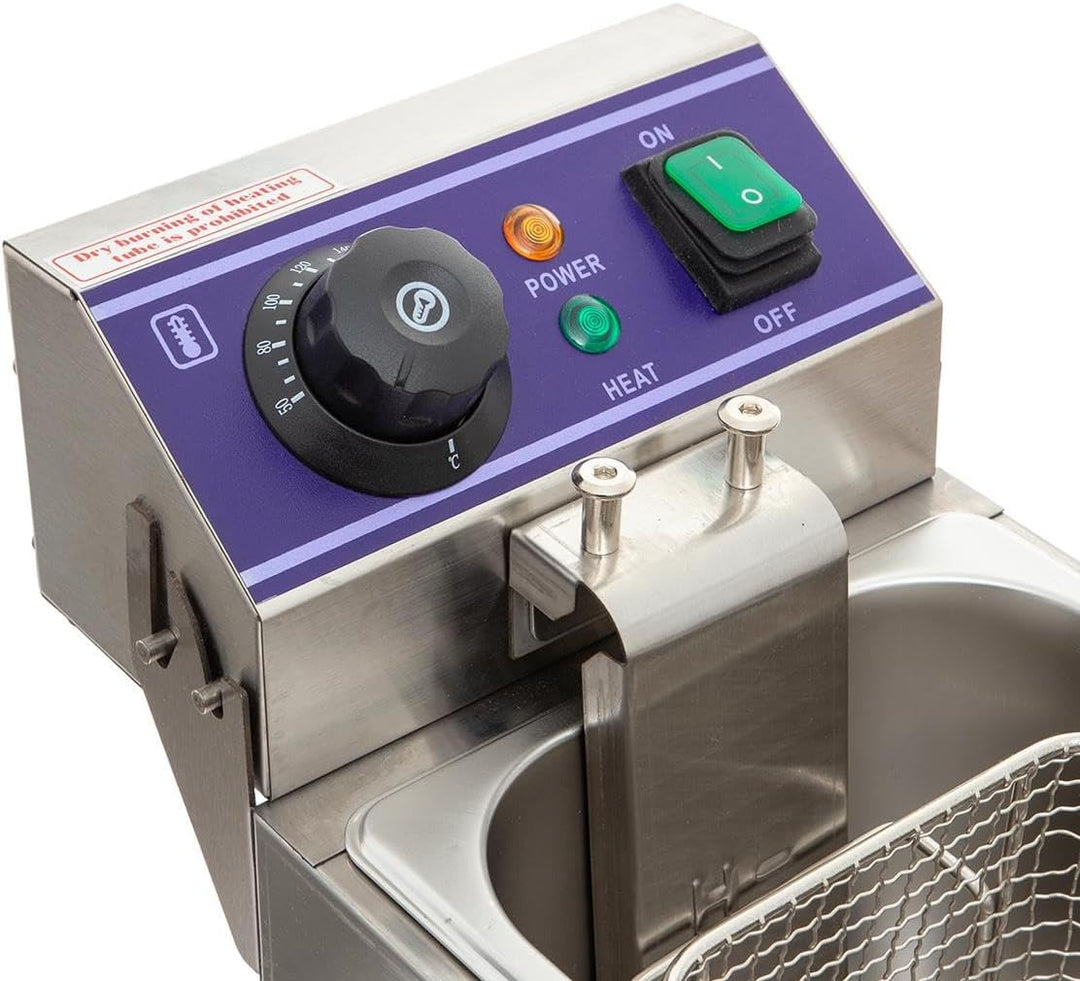 Elektro-Fritteuse 6 Liter – Edelstahl, 2000 W, Temperaturregelung bis 200°C, mit Frittierkorb – komp