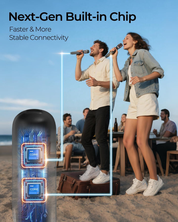 ALPOWL Wireless Mikrofon, Karaoke Mikrofon mit DC-DC Boost Umwandlungsmodul für stabile Spannungsnut