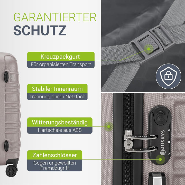 Juskys Hartschale Kofferset Reisekoffer 4 teilig - Zahlenschloss, geräuscharme 360° Rollen gross, Te