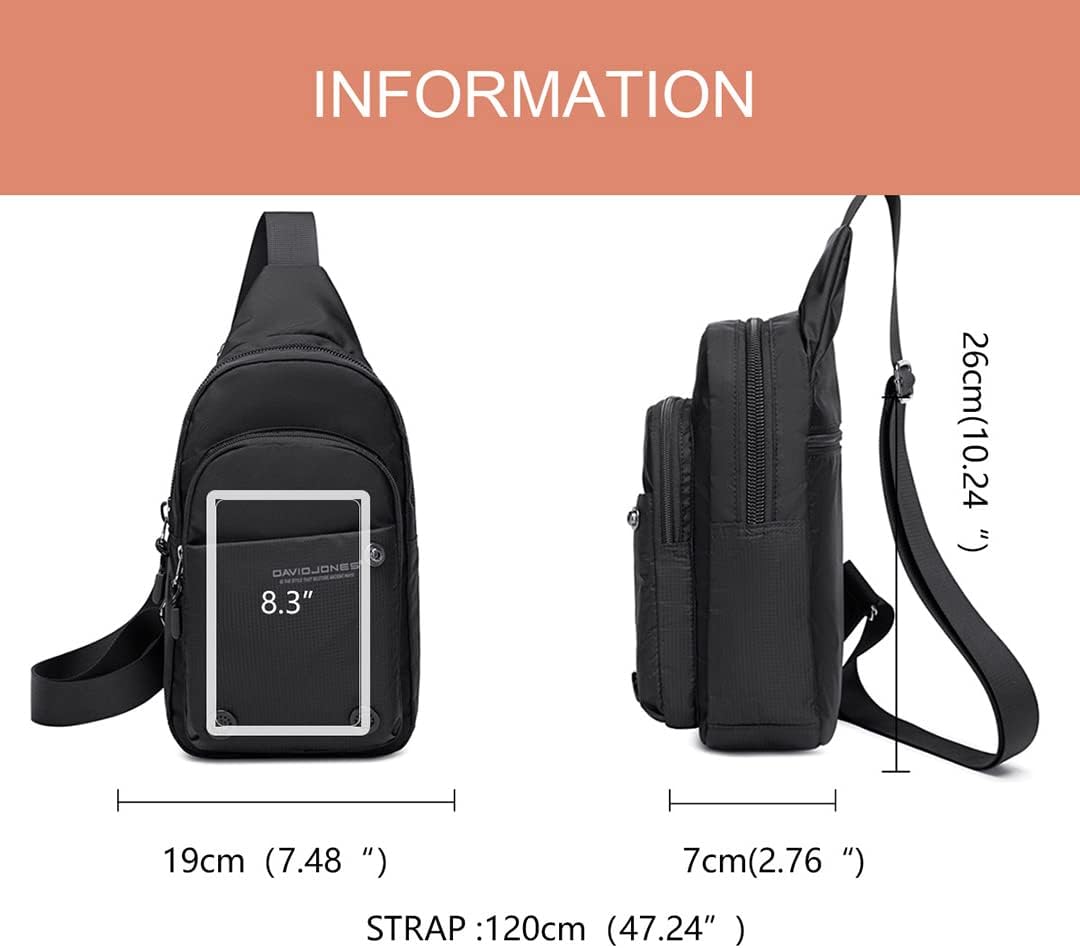 David Jones - Herren Umhängetasche Nylon - Pilotentasche Sling Bag - Schwarz 2, Schwarz 2
