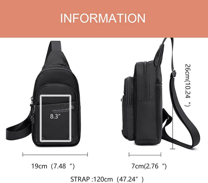 David Jones - Herren Umhängetasche Nylon - Pilotentasche Sling Bag - Schwarz 2, Schwarz 2