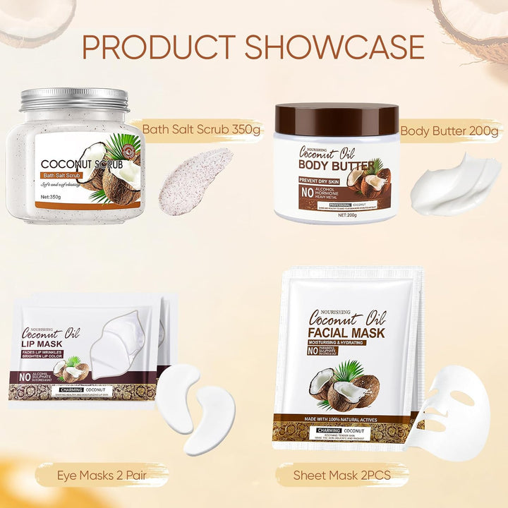 Körperpeeling Körperpflege Set, Body Scrub + Körperbutter + Gesichtsmaske + Augenpads – Komplettes B